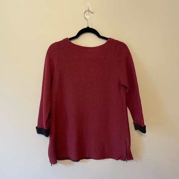 Nanette Lepore M red long sleeve sweater zip hem black cuffed wool blend - Picture 7 of 10